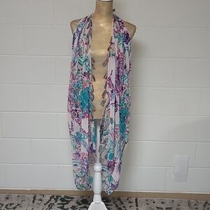 CEJON TROPICAL PAISLEY TASSEL SHRUG BEACHY SUMMER COVERUP